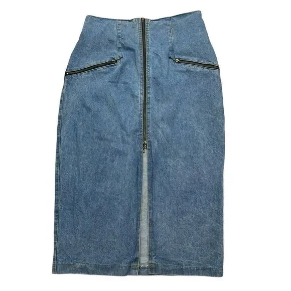 Vintage‎ Ladies 80’s Zipper Front Denim Maxi Skirt Size 14 - Picture 2 of 12
